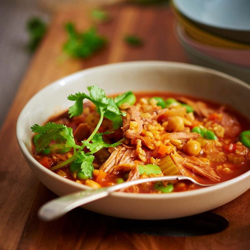 Moroccan Lamb Soup in a white bowl