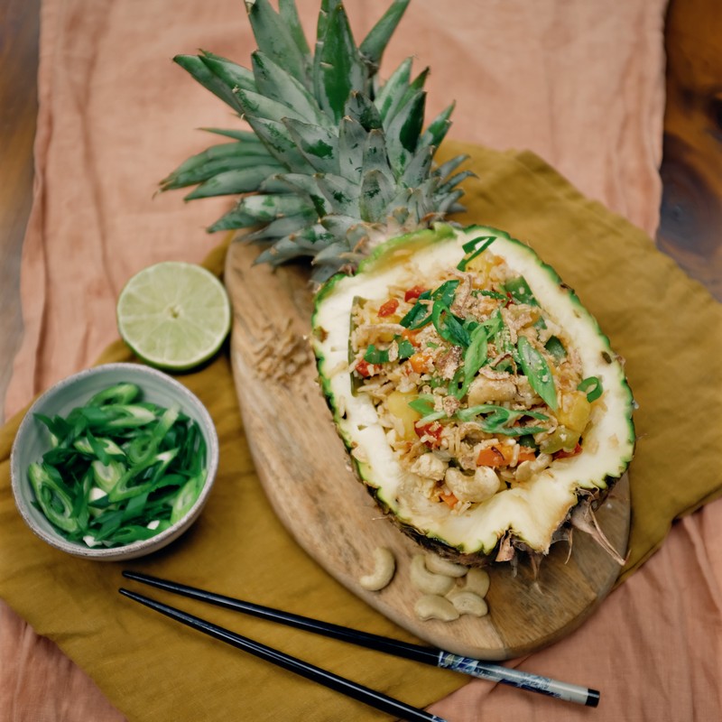 pineapple fried rice in a pinapple cutlet
