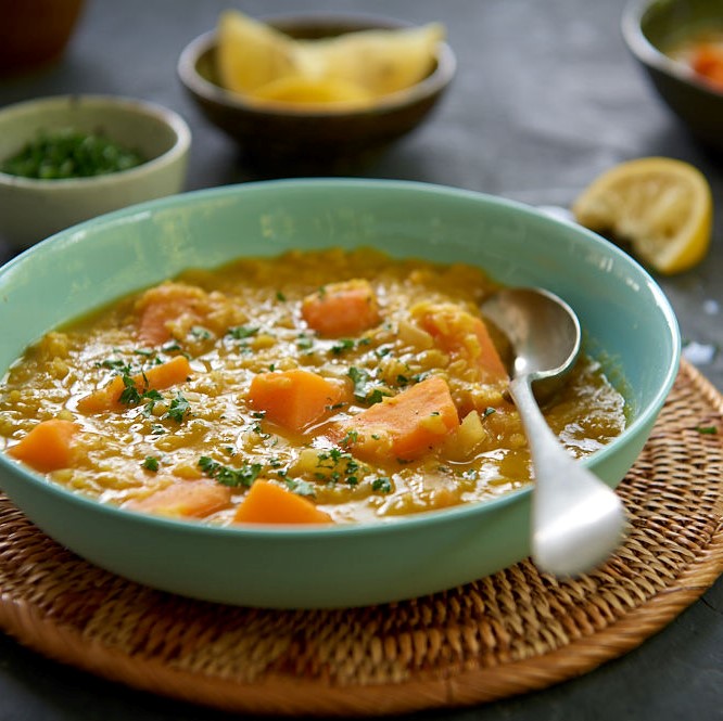 Bowl of Red Lentil and Sweet Potato Soup Photo