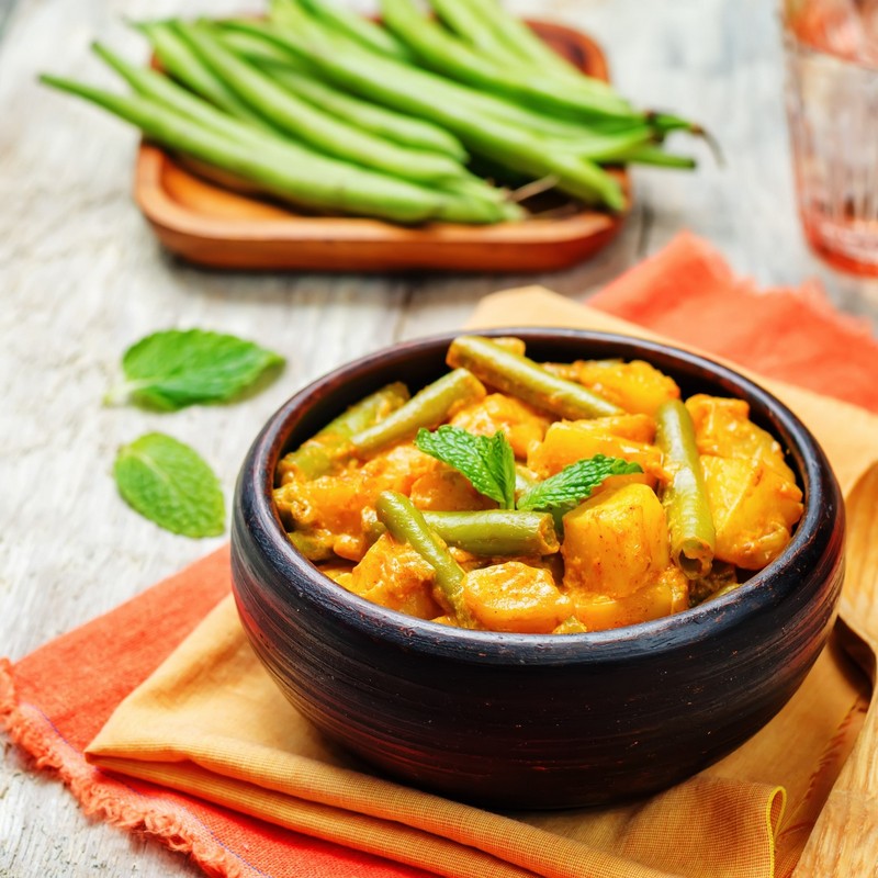 Coconut green beans and potatoes curry photo