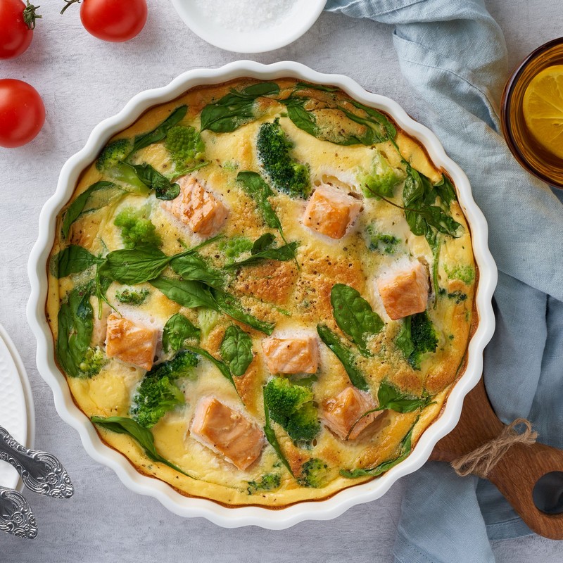 Salmon Pritata Casserole on a White Table