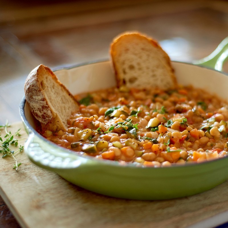 Savoury Baked Beans in Green Pan Photo