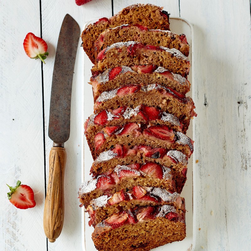 Loaf of Strawberry, Pear and Vanilla Bread on a White Table Photo