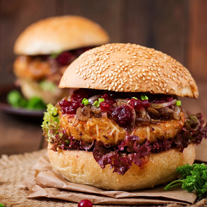 Turkey and Cranberry Burgers Close Up Photo