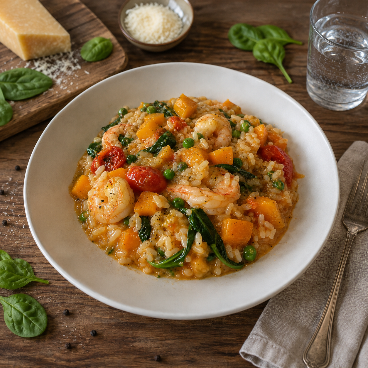 Pumpkin, Tomato and Prawn Risotto
