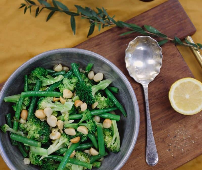 Broccoli and Beans with Roasted Macadamias