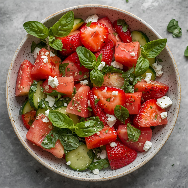 Strawberry, Cucumber, Watermelon & Feta Salad